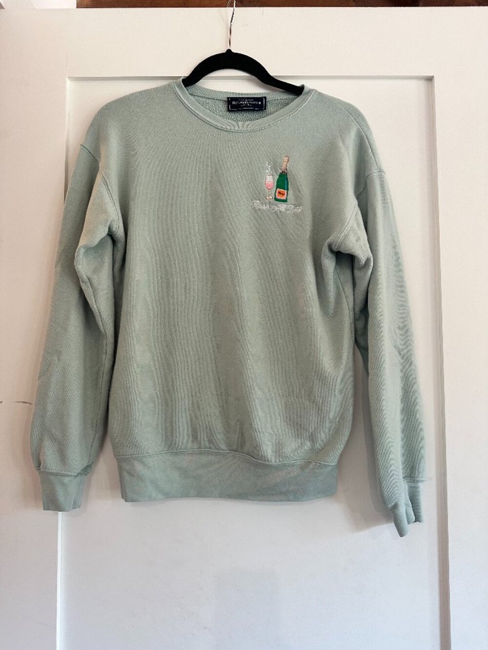 Kiel James Patrick Sweatshirt Womens M Rose All Day Wine Drinking Embroidered